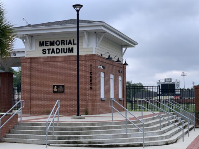 memorial stadium's ticket booth and entrance
