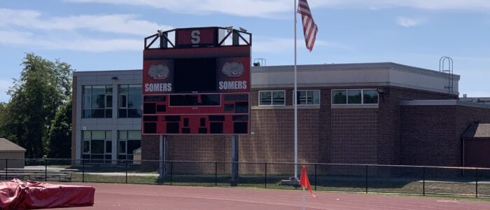 scoreboard at somers high school football stadium in new york