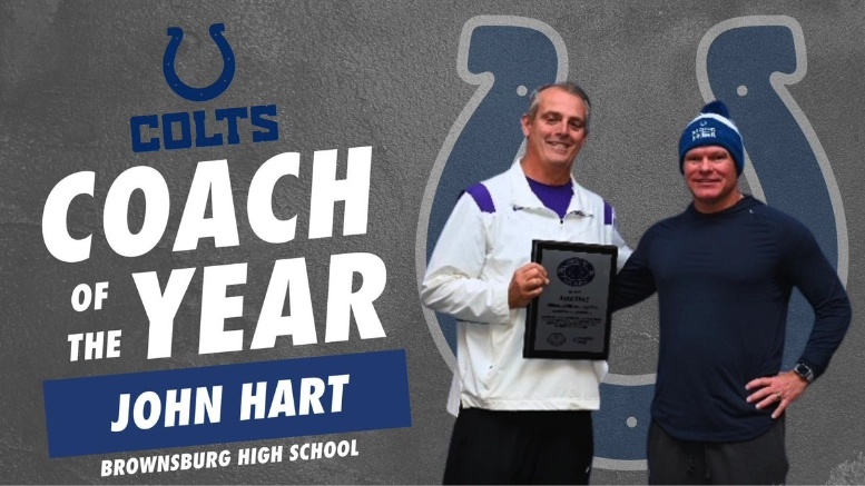 Brownsburg head football coach John Hart is the 2024 Indianapolis Colts Coach of the Year and Don Shula award finalist.